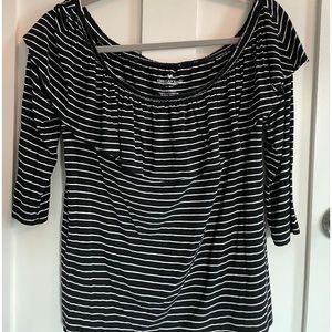 Black and white stripped off the shoulder top